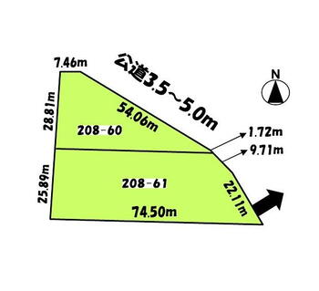 字西富　９５０万円 土地価格950万円、土地面積2,640m<sup>2</sup> 区画図