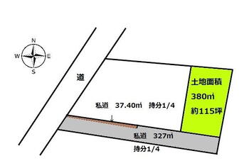 瓢　４００万円 土地価格400万円、土地面積380m<sup>2</sup> 地形図