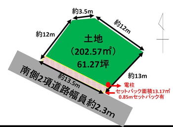 字雛田（五所川原駅）　３５０万円 土地価格350万円、土地面積202.57m<sup>2</sup> 