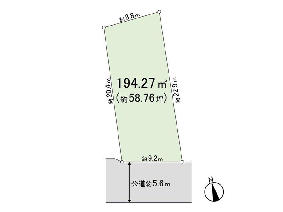 小田原７（仙台駅）　４５００万円 土地価格4500万円、土地面積194.27m<sup>2</sup> 区画図
