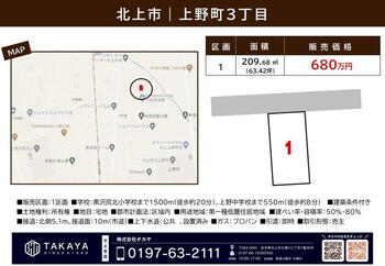 上野町３（柳原駅）　６８０万円 土地価格680万円、土地面積209.68m<sup>2</sup> 