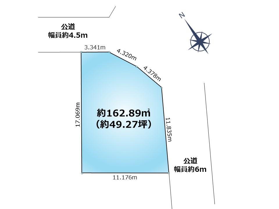 松ケ丘６（南柏駅）　２９９０万円 土地価格2990万円、土地面積162.89m<sup>2</sup> 区画図