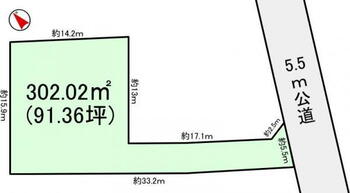 要元猿壁（研究学園駅）　１３００万円 土地価格1300万円、土地面積302.02m<sup>2</sup> 区画図