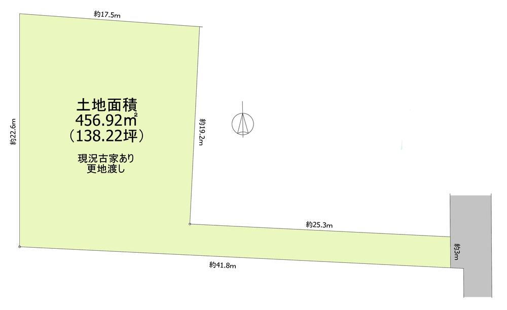 鈴木町１（一橋学園駅）　４４８０万円 土地価格4480万円、土地面積456.92m<sup>2</sup> 区画図です。138坪の広々とした敷地。間口が３ｍありますので、車の駐車も可能です。