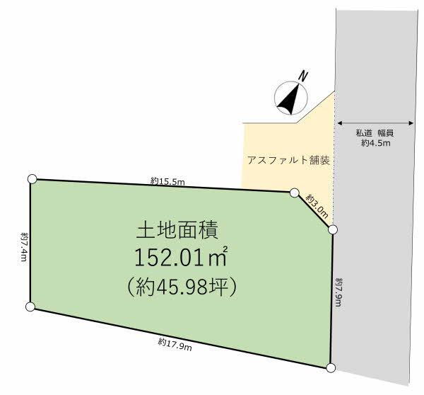 上溝　１６８０万円 土地価格1680万円、土地面積152.01m<sup>2</sup> 区画図