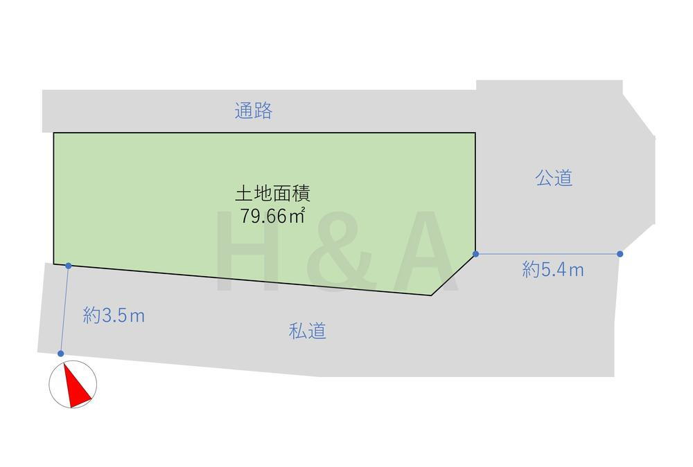 大森中３（梅屋敷駅）　５９９０万円 土地価格5990万円、土地面積79.66m<sup>2</sup> 区画図