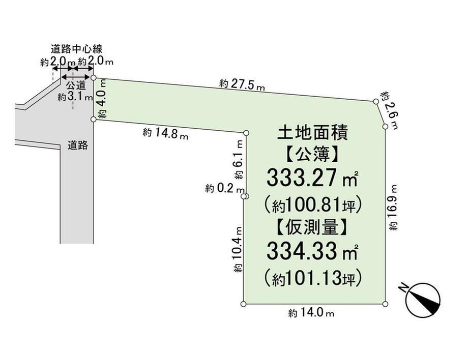 西宮下４（上尾駅）　５４８０万円 土地価格5480万円、土地面積333.27m<sup>2</sup> 地形図