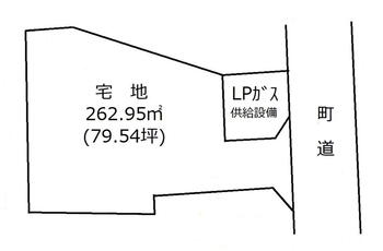 大字下之宮（新町駅）　７９５万円 土地価格795万円、土地面積262.95m<sup>2</sup> やや不整形ですが79坪の広さです。