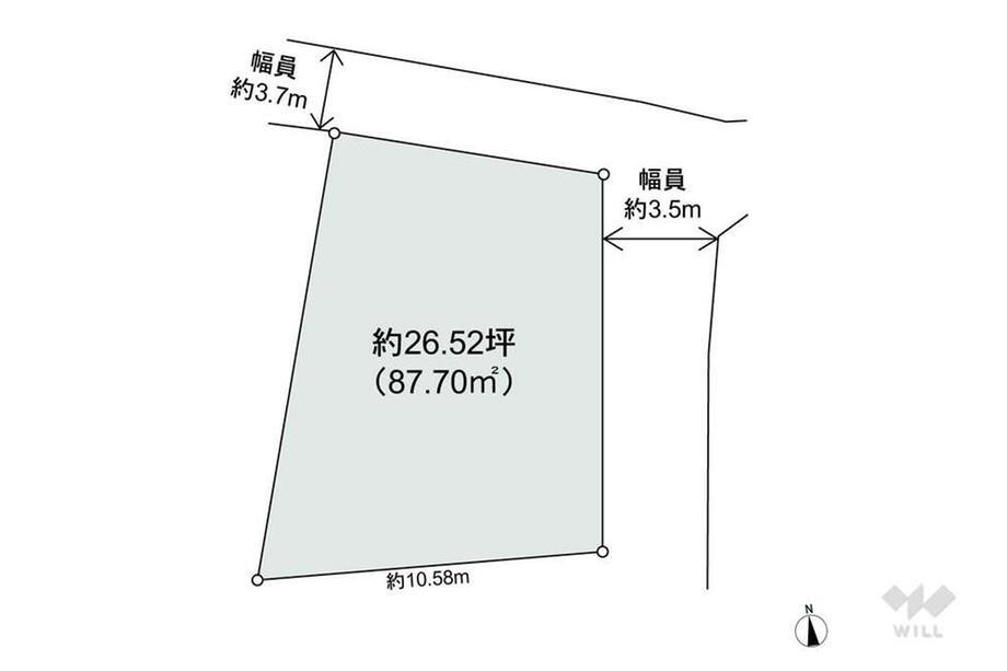 石川町１（大岡山駅）　７２３０万円 土地価格7230万円、土地面積87.7m<sup>2</sup> 区画図