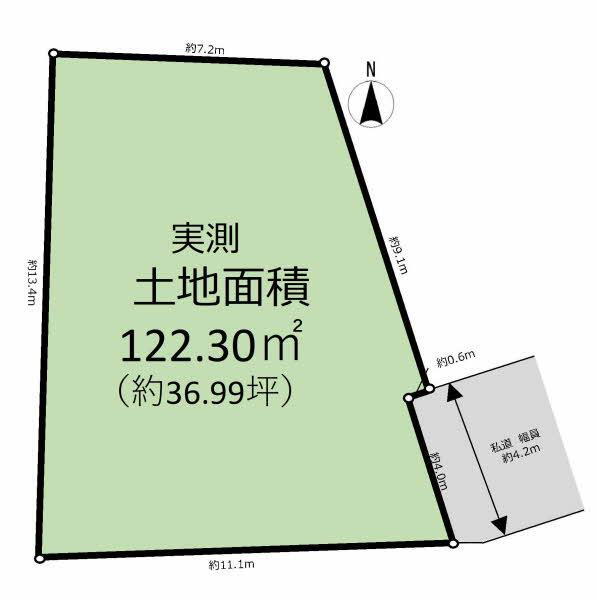 南湖４　３５８０万円 土地価格3580万円、土地面積122.3m<sup>2</sup> 区画図