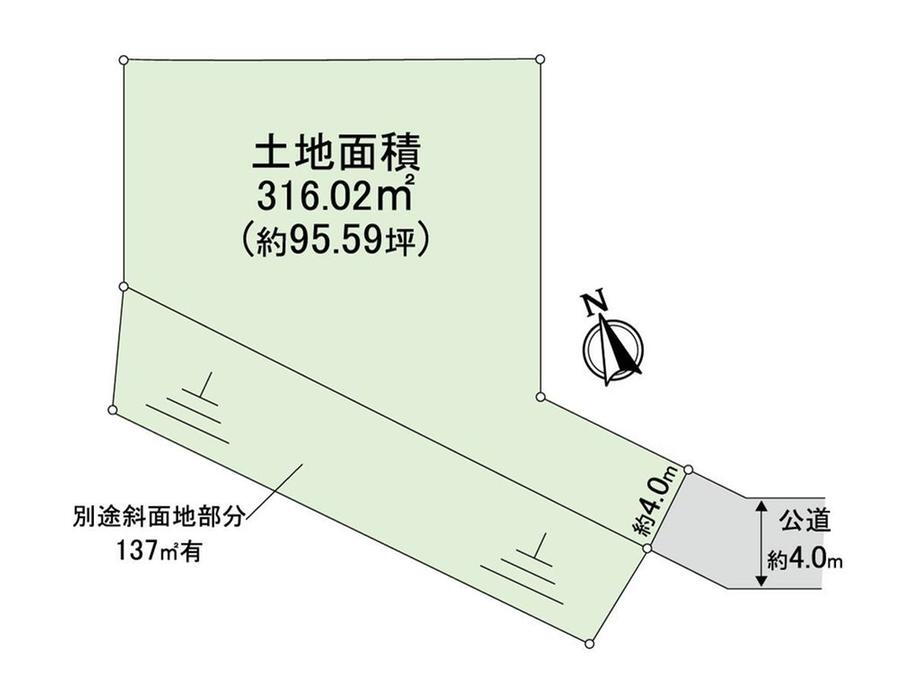 鴨居３　２８５０万円 土地価格2850万円、土地面積316.02m<sup>2</sup> 地形図