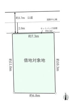 十条仲原１（十条駅）　１５００万円 土地価格1500万円、土地面積76.03m<sup>2</sup> 地型図（借地対象地）