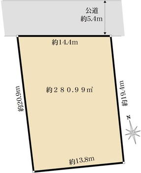 東町２（新小金井駅）　１億２０００万円 土地価格1億2000万円、土地面積280.99m<sup>2</sup> 区画図