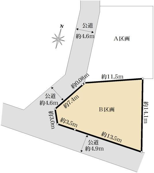 西山１　１９８０万円 土地価格1980万円、土地面積168.74m<sup>2</sup> 区画図