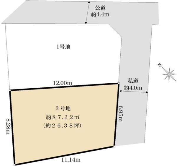 南馬込５（西馬込駅）　６８９０万円 土地価格6890万円、土地面積87.22m<sup>2</sup> 区画図