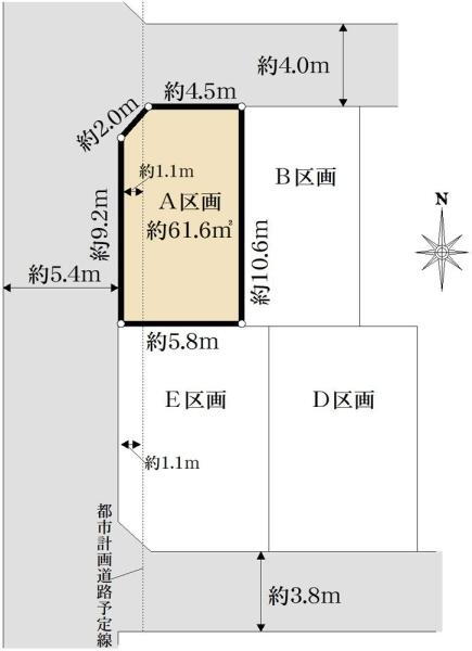 東４（国立駅）　３９８０万円 土地価格3980万円、土地面積61.6m<sup>2</sup> 区画図