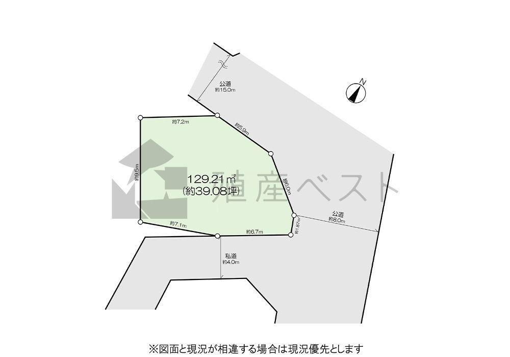 船橋６（経堂駅）　８８８０万円 土地価格8880万円、土地面積129.24m<sup>2</sup> 区画図