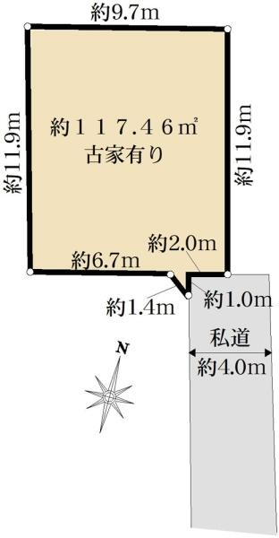 栄町１（八木崎駅）　１４００万円 土地価格1400万円、土地面積117.46m<sup>2</sup> 区画図