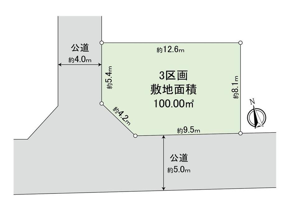 吉町２（草加駅）　３９９０万円 土地価格3990万円、土地面積100m<sup>2</sup> 地型図