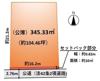 栃本町（田沼駅）　７５０万円 土地価格750万円、土地面積345.33m<sup>2</sup> ※地積測量図を基に作成しています。図面と現況が異なる場合は、現況優先となります。