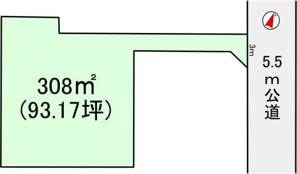 花畑１（つくば駅）　１２１０万円 土地価格1210万円、土地面積308m<sup>2</sup> 区画図
