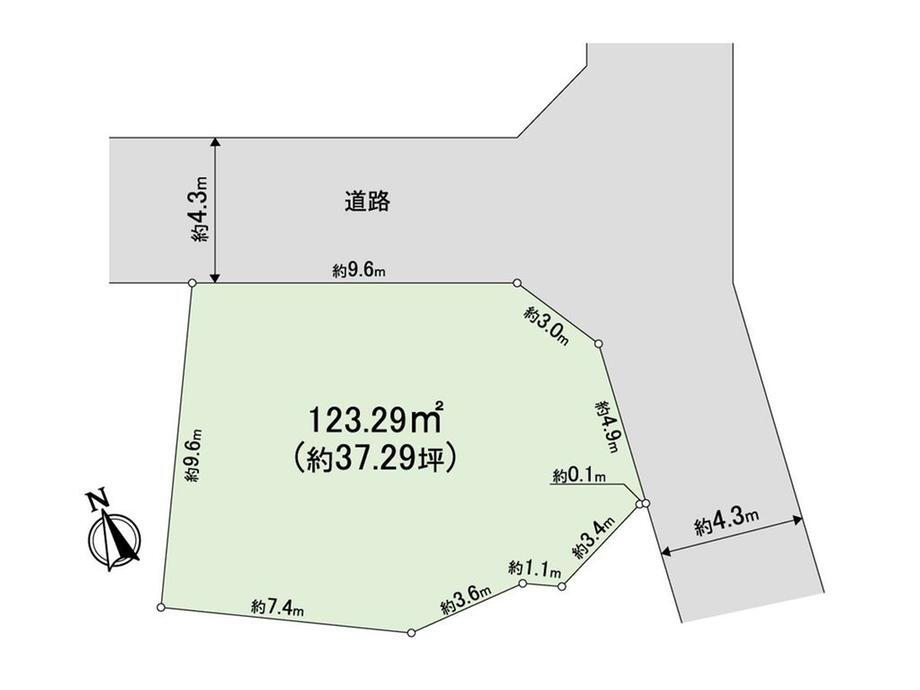 大字三室　２７８０万円 土地価格2780万円、土地面積123.29m<sup>2</sup> 区画図