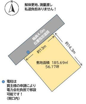 松美台（小針駅）　１１００万円 土地価格1100万円、土地面積185.69m<sup>2</sup> 敷地概要図