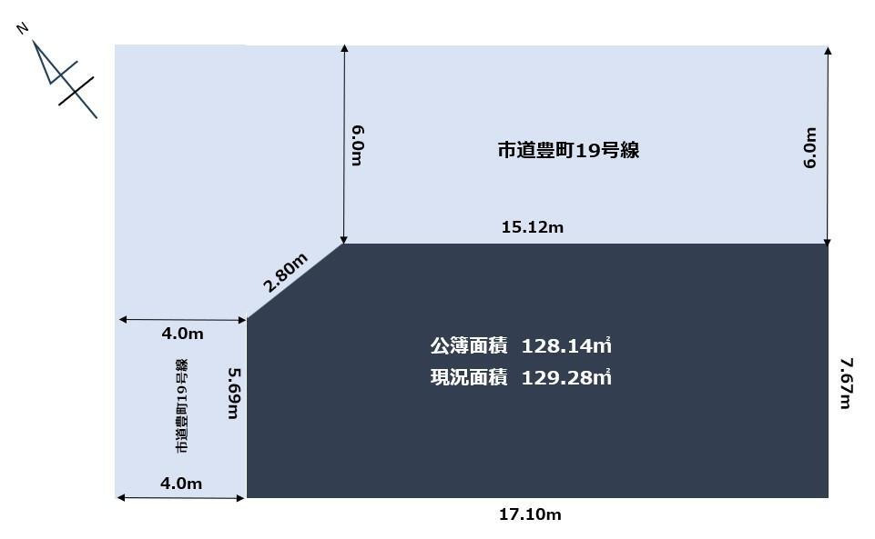 豊町３（新発田駅）　５００万円 土地価格500万円、土地面積128.14m<sup>2</sup> 平面図