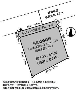 関屋金衛町１（関屋駅）　６８０万円 土地価格680万円、土地面積104.72m<sup>2</sup> 土地概略図です!(^^)!