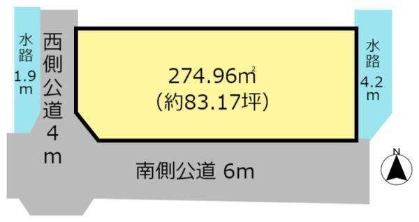 楽田町６　１２７０万円 土地価格1270万円、土地面積274.96m<sup>2</sup> 約83坪の敷地　南西角地です