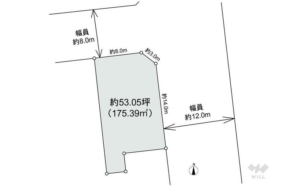 尾崎山１（有松駅）　３５８０万円 土地価格3580万円、土地面積175.39m<sup>2</sup> 区画図
