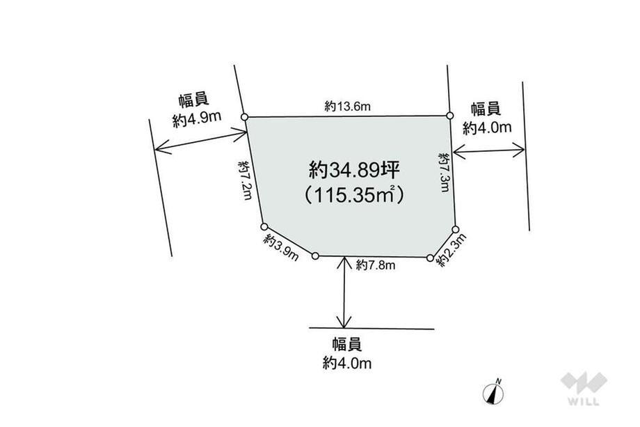 表山３（総合リハビリセンター駅）　３５８０万円 土地価格3580万円、土地面積115.35m<sup>2</sup> 区画図