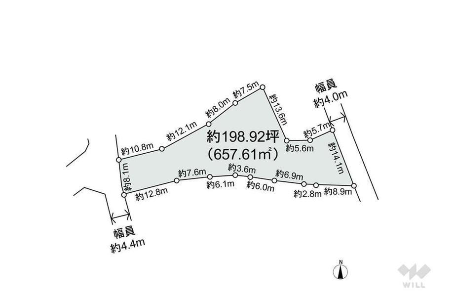 漆山（左京山駅）　７７５０万円 土地価格7750万円、土地面積657.61m<sup>2</sup> 区画図。64.04m<sup>2</sup>部分は地役権設定がされております。