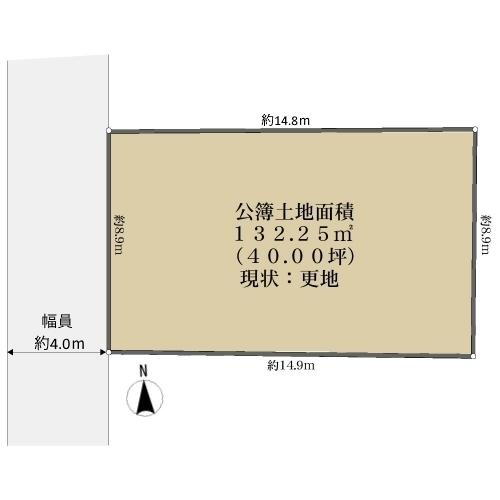 服部２（法隆寺駅）　１６５０万円 土地価格1650万円、土地面積132.25m<sup>2</sup> 間取り図です。