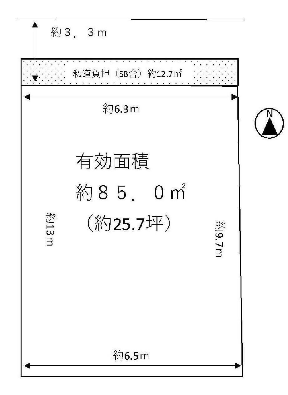 中楠の里町（四条畷駅）　２０８０万円 土地価格2080万円、土地面積85m<sup>2</sup> 現地の区画図です。