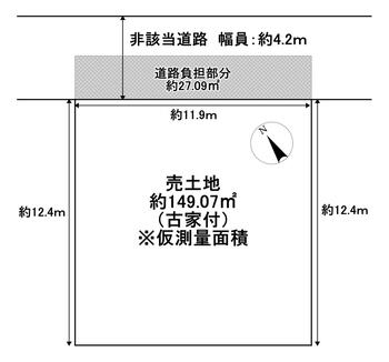 国分本町７（河内国分駅）　１４８０万円 土地価格1480万円、土地面積176.99m<sup>2</sup> 仮測量面積：約149.07m<sup>2</sup>（約45坪）の売土地です。