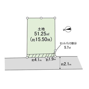 浜寺元町５（浜寺公園駅）　６３４万円 土地価格634万円、土地面積51.25m<sup>2</sup> 敷地図