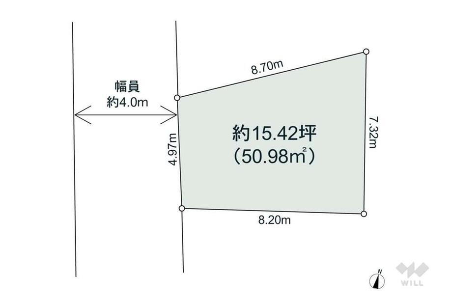 三島３（摂津市駅）　１６００万円 土地価格1600万円、土地面積50.98m<sup>2</sup> 区画図