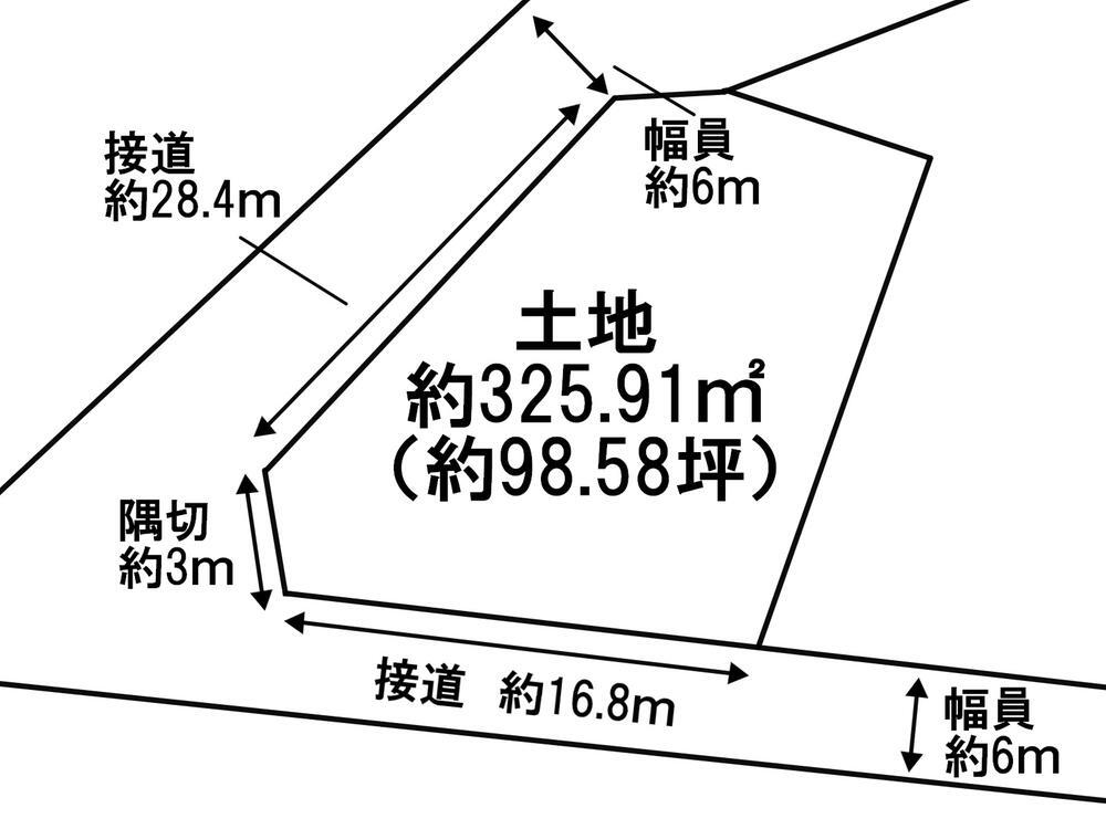駒場新町３　８８０万円 土地価格880万円、土地面積325.91m<sup>2</sup> 接道図
