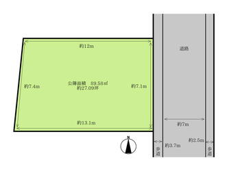 千代川町今津１（千代川駅）　９８０万円 土地価格980万円、土地面積89.58m<sup>2</sup> 土地略図です。