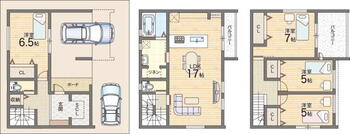 東大阪市若江東町３丁目 土地価格2130万円、土地面積75.01m<sup>2</sup> 建物プラン例　建物価格1700万円、建物面積105m2