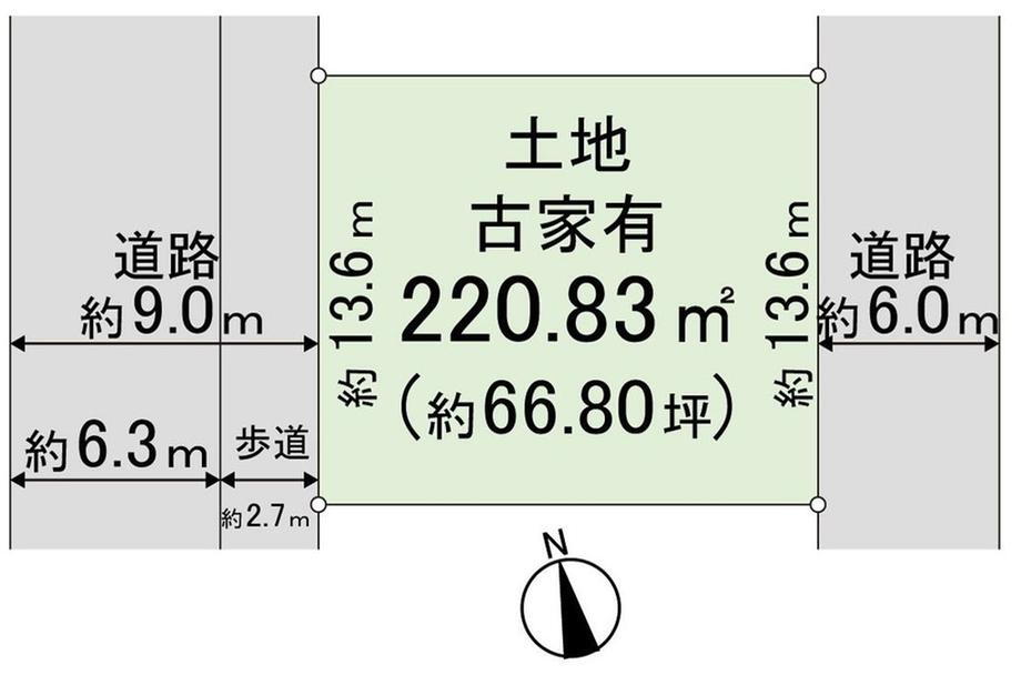 萩の台３（萩の台駅）　１６８０万円 土地価格1680万円、土地面積220.83m<sup>2</sup> 区画図