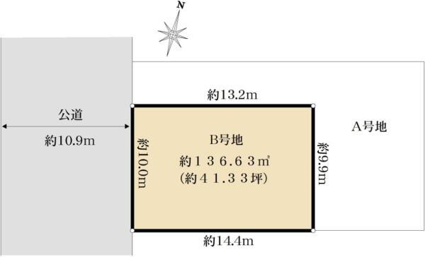 西岡本４（岡本駅）　８２００万円 土地価格8200万円、土地面積136.63m<sup>2</sup> 区画図