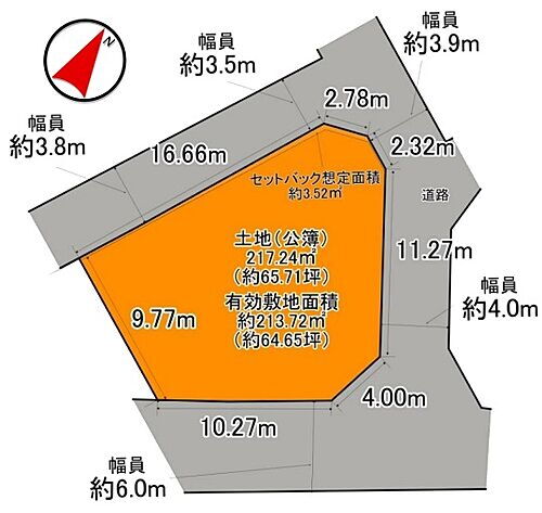 「売土地　福島８丁目」便立地　３方向角地　容積３００ 土地有効面積：64.65坪付　3方向角地　