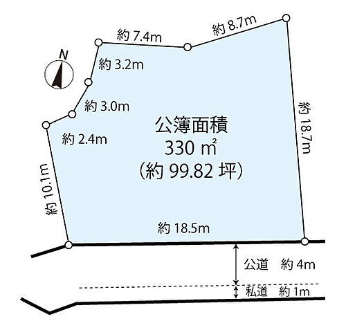 京都市左京区岩倉花園町　土地 区画図　土地面積約330平米