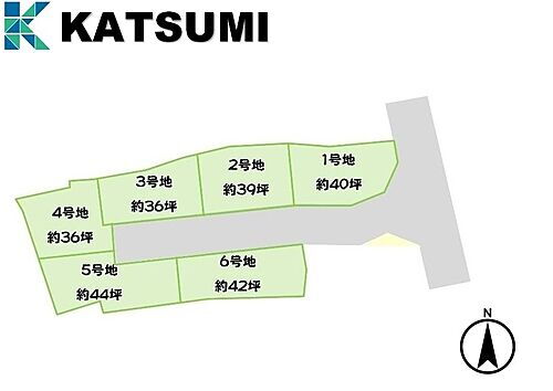 パールヒルズ加古川町中津　全６区画 【区画図】残り区画4号地約36坪。