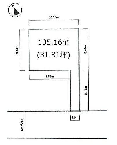 船橋市本中山６丁目　売地 土地面積105.16m2（31.81坪） お好きなハウスメーカー・プランで建築可能です。