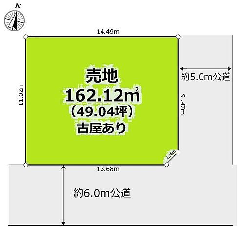 所沢市上安松　売地　１区画 区画図　土地面積162．12平米（約49．04坪）