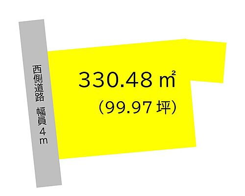  土地面積330.48？（99.97坪）になります。接道は西側　幅員は4ｍです。