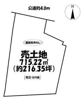 売土地　幸田町大字坂崎字小道 分家用地になります！！土地面積　715.22m2　約216.35坪！！建築条件なし！！陽当たり良好です！！